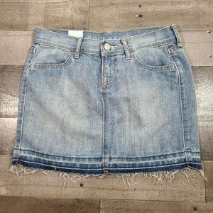 Old Navy Jean Skirt Womens 0 Blue Mini Frayed Hem Casual Stone Wash Denim NEW